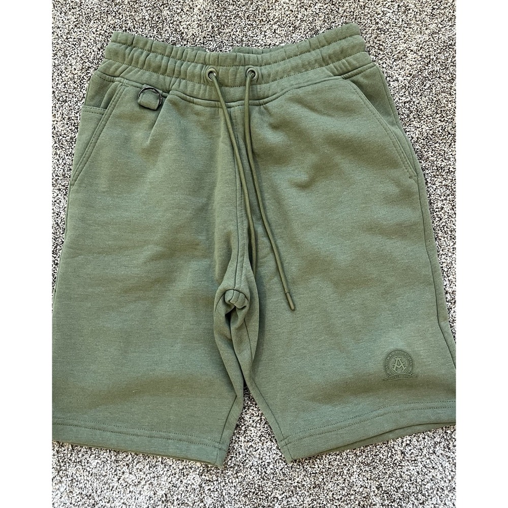 NWOT Akademiks Men Fleece Shorts Small S Green w/ Front & Side‎ Cargo Pockets